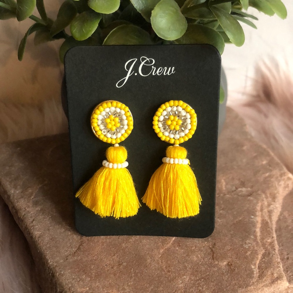 J. Crew Beaded Tassel Stud Earrings